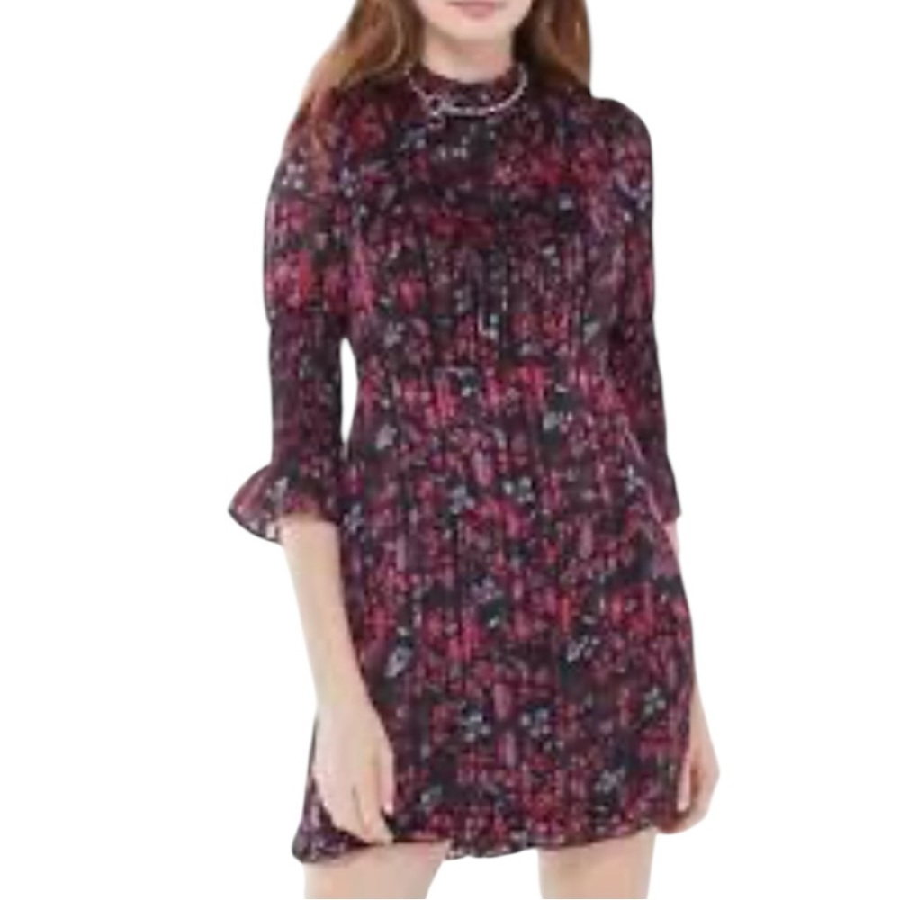 Urban Outfitters Black Floral Metallic Thread Mini Dress Size Small Sheer‎ Lined